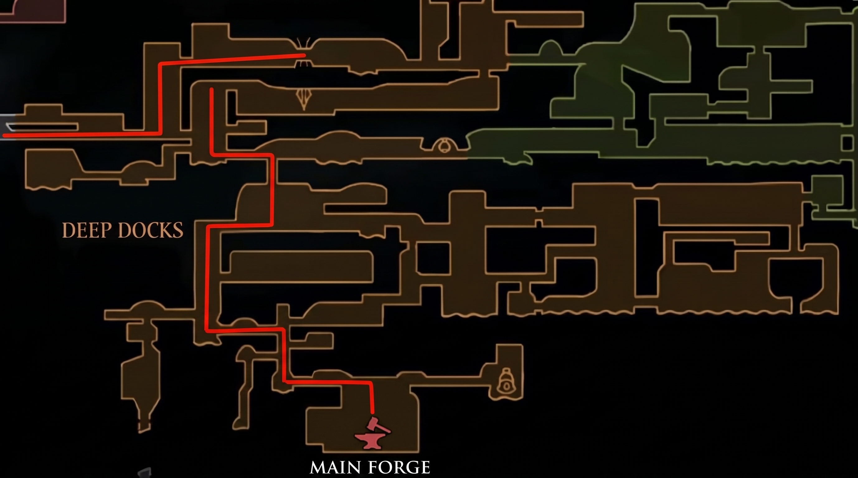 Mapa de Muelles Profundos con la ruta marcada